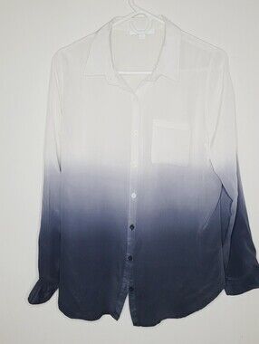 Piperlime 100% Silk Top Ombre White Gray Women's Medium Button Front Collared